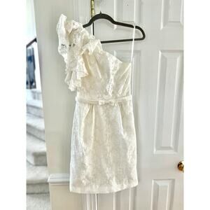 The Dress Priscilla of Boston Cream White Eyelet Ruffle Shoulder Mini Dress